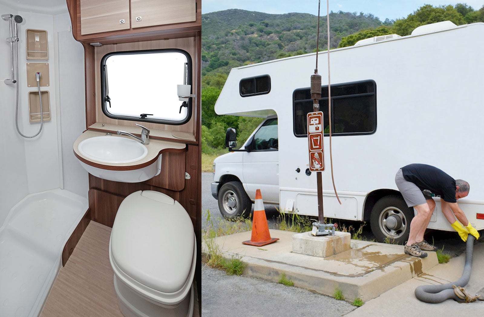 Portable RV/camper toilet and holding tank setup in Hillsborough, New Hampshire