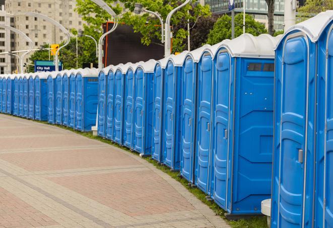 Seasonal porta potty units set up at a Hillsborough, New Hampshire venue