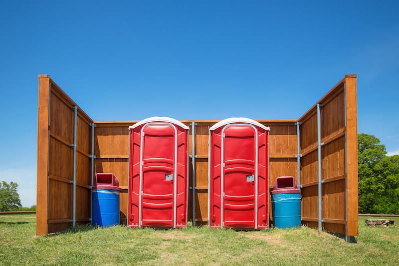 Short-term porta potty units staged for delivery in Hillsborough, New Hampshire